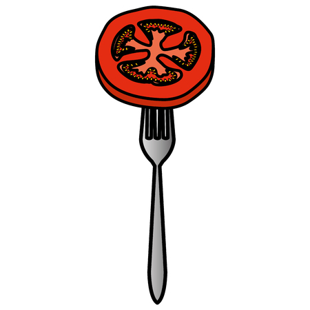 fresh tomato slice in fork vector illustration designのイラスト素材