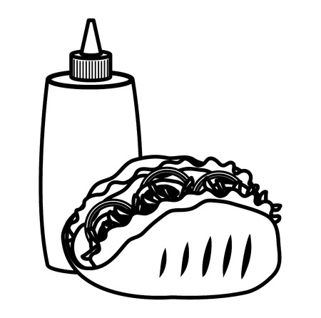delicious mexican taco with sauce bottle vector illustration designのイラスト素材