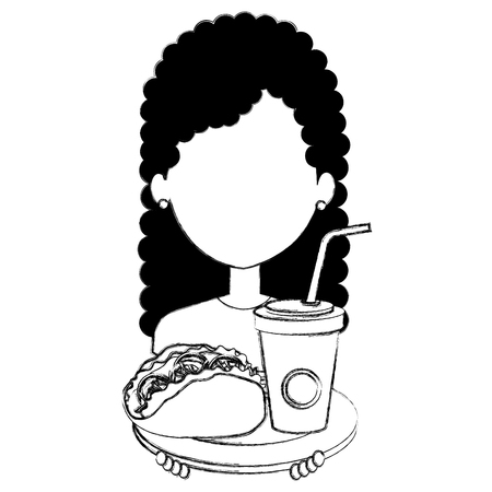 woman with mexican taco and soda vector illustration designのイラスト素材