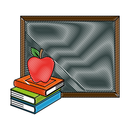 pile text books with chalkboard and apple vector illustration designのイラスト素材