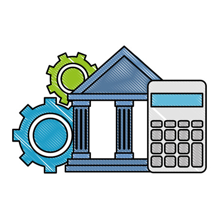 bank building with calculator and gears vector illustration designのイラスト素材