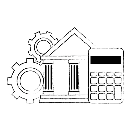 bank building with calculator and gears vector illustration designのイラスト素材