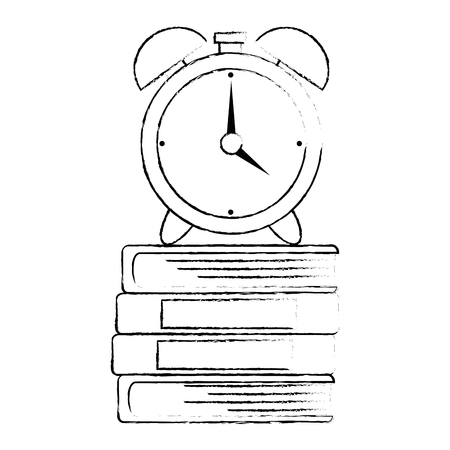 pile text books with alarm vector illustration designのイラスト素材