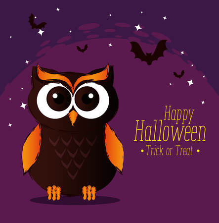 happy halloween card with owl vector illustration designのイラスト素材