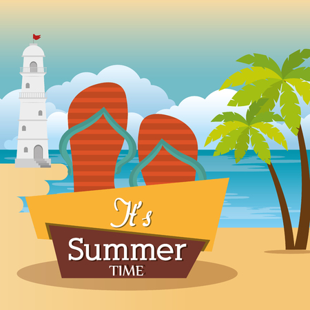 summer time beach with icons vector illustration designのイラスト素材