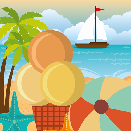 summer vacations beach with icons vector illustration designのイラスト素材