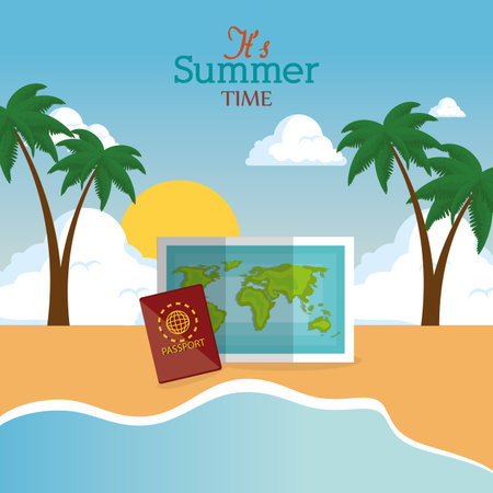 summer time beach with icons vector illustration designのイラスト素材