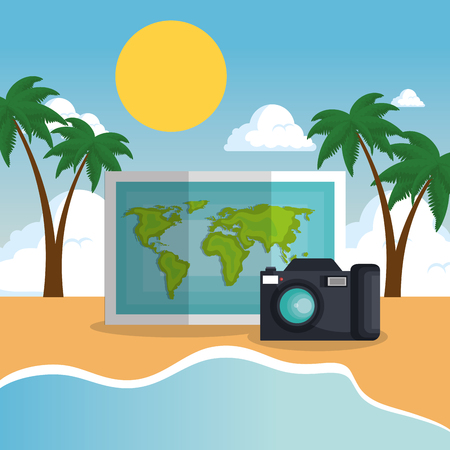 summer enjoy beach with icons vector illustration designのイラスト素材