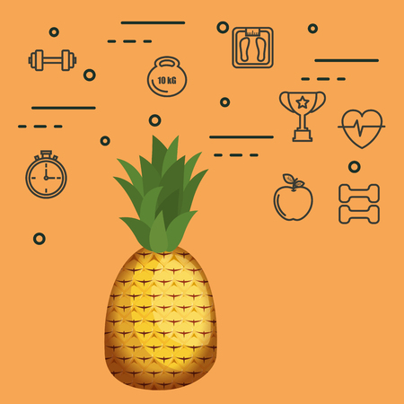 fresh pineapple vegetarian food vector illustration designのイラスト素材