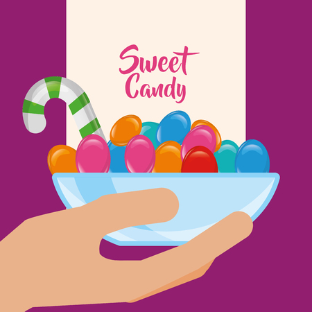 sweet candy hand holding plate caramels vector illustrationのイラスト素材