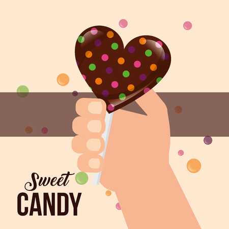 sweet candy hand holding heart chocolate chips vector illustrationのイラスト素材
