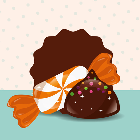 sweet candy caramel chocolate macaron chips vector illustrationのイラスト素材