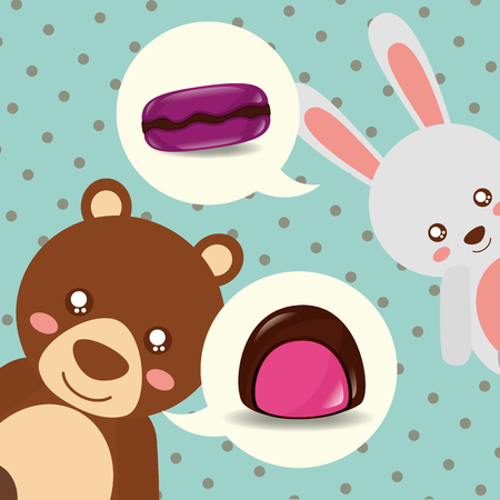 sweet candy bear rabbit smiling macarons flavors vector illustrationのイラスト素材