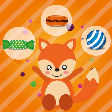 sweet candy fox hands up smiling caramels flavors vector illustrationのイラスト素材