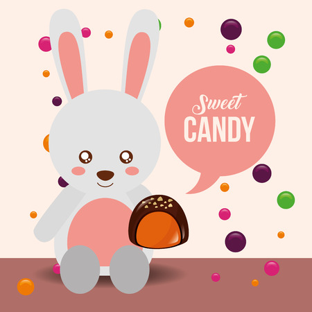 sweet candy cute rabbit holding chocolate macaron chips vector illustrationのイラスト素材