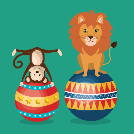 monkeys and lion circus show vector illustration designのイラスト素材