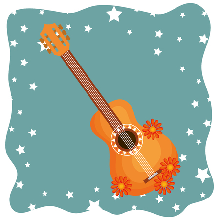 guitar with flowers hippie culture vector illustration designのイラスト素材