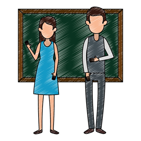 teachers couple teaching with chalkboard vector illustration designのイラスト素材
