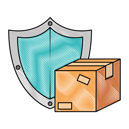 packing box carton with shield vector illustration designのイラスト素材