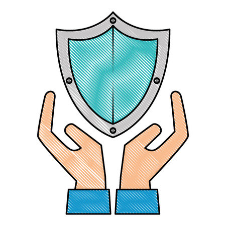 shield guard security with hands vector illustration designのイラスト素材