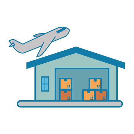 warehouse building with airplane vector illustration designのイラスト素材