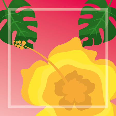 flower hibiscus palms tropical leaves vector illustrationのイラスト素材