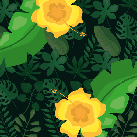 tropical leaves flowers foliage dark background vector illustrationのイラスト素材