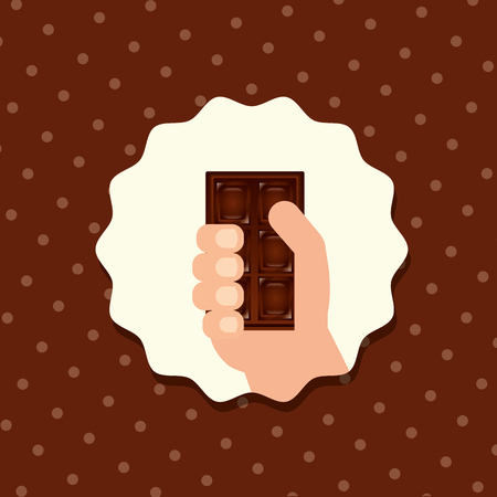 sweet candy sticker hand holding chocolate bar vector illustrationのイラスト素材