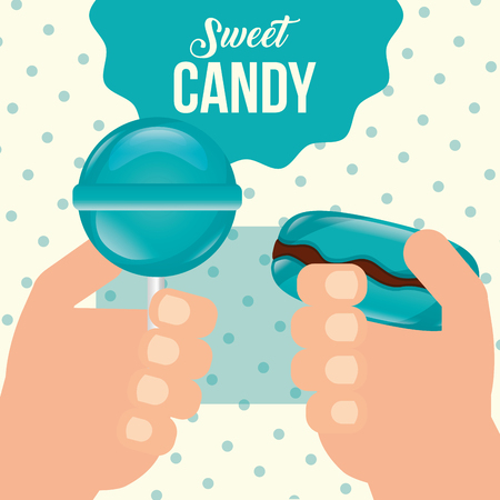 sweet candy hands holding lollipop macaron mints vector illustrationのイラスト素材