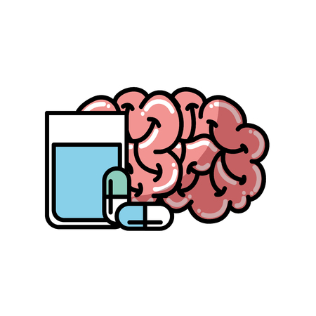 human brain mental water glass capsule medication vector illustrationのイラスト素材