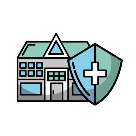 hospital medical building shield protection care vector illustrationのイラスト素材