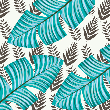 tropical leaves plants colors background vector illustrationのイラスト素材