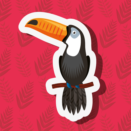 leaves toucan on branch plants background vector illustrationのイラスト素材