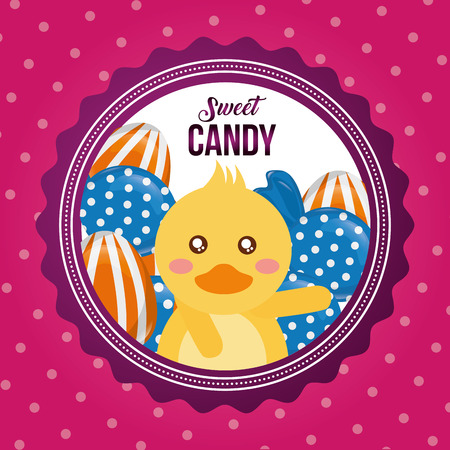 sweet candy cute duck almonds mints caramels label vector illustrationのイラスト素材