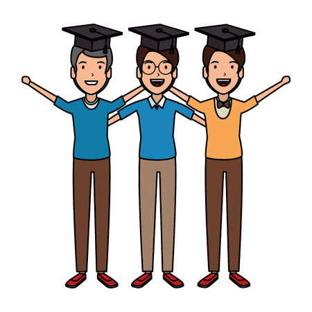 men students celebrating with hat graduation vector illustration designのイラスト素材