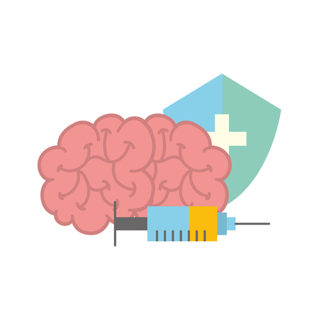 human brain syringe and shield protection medical vector illustrationのイラスト素材