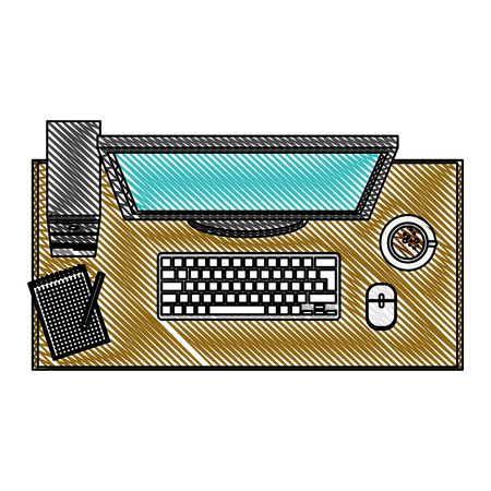 desktop in the office aerial view vector illustration designのイラスト素材