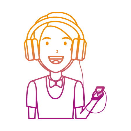 young man with smartphone and earphones vector illustration designのイラスト素材