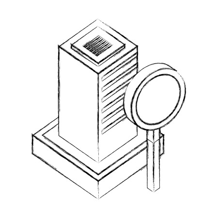 server data center with magnifying glass isometric icon vector illustration designのイラスト素材
