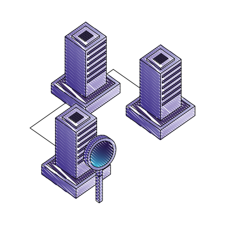 servers data center with magnifying glass isometric icon vector illustration designのイラスト素材