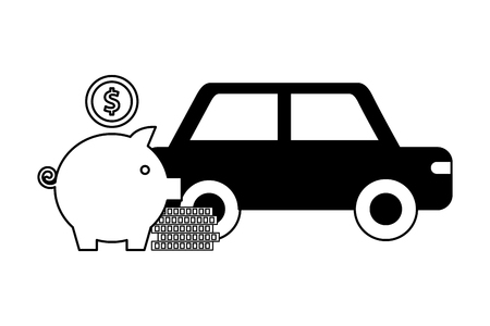 car sedan with pig money silhouette isolated icon vector illustration designのイラスト素材