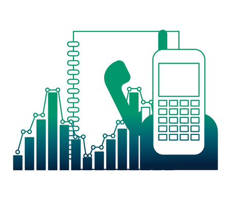 phonebook and phone with statistics vector illustration designのイラスト素材