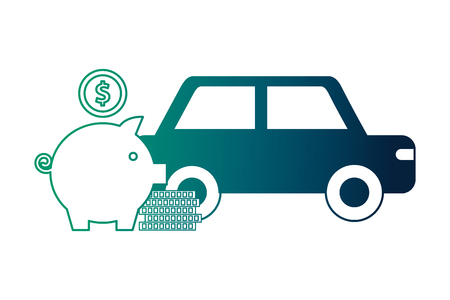 car sedan with pig money silhouette isolated icon vector illustration designのイラスト素材