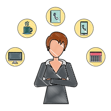 busineswoman business office computer calendar coffee cup vector illustrationのイラスト素材