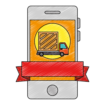 smartphone with delivery service truck vector illustration designのイラスト素材
