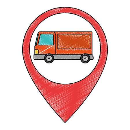 delivery service truck in pin location vector illustration designのイラスト素材
