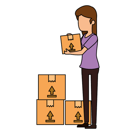 woman receiving merchandise with boxes vector illustration designのイラスト素材