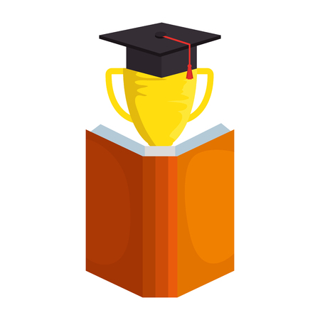 text book with trophy and hat graduation vector illustration designのイラスト素材