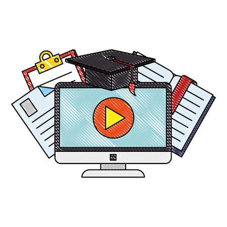computer with elearning icons vector illustration designのイラスト素材