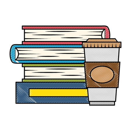 pile text books with coffee drink vector illustration designのイラスト素材